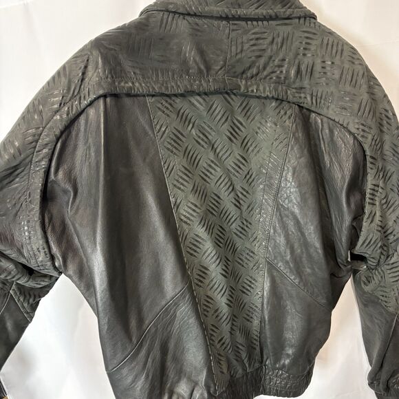 Vintage 80s Andrew Marc Leather Bomber Flight Style Coat Jacket Large Textured - Picture 6 of 10